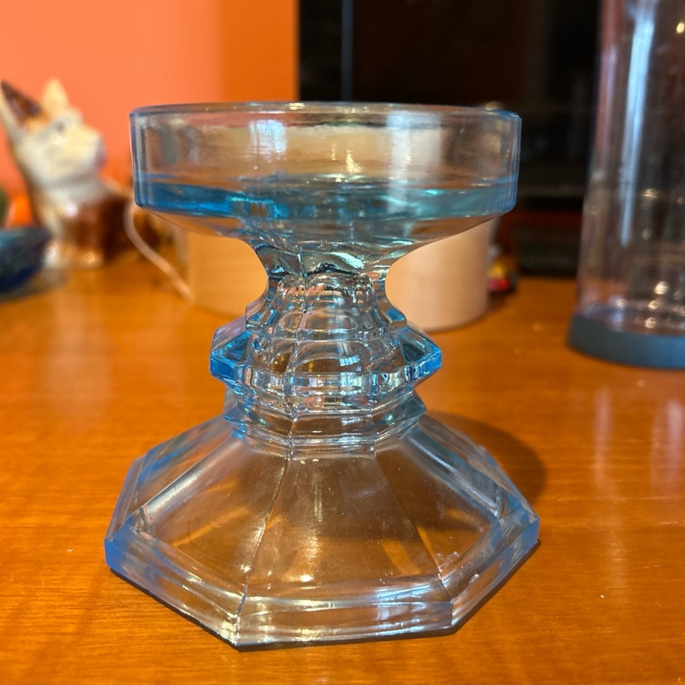 Elegant vintage Blue Glass Candle Holder